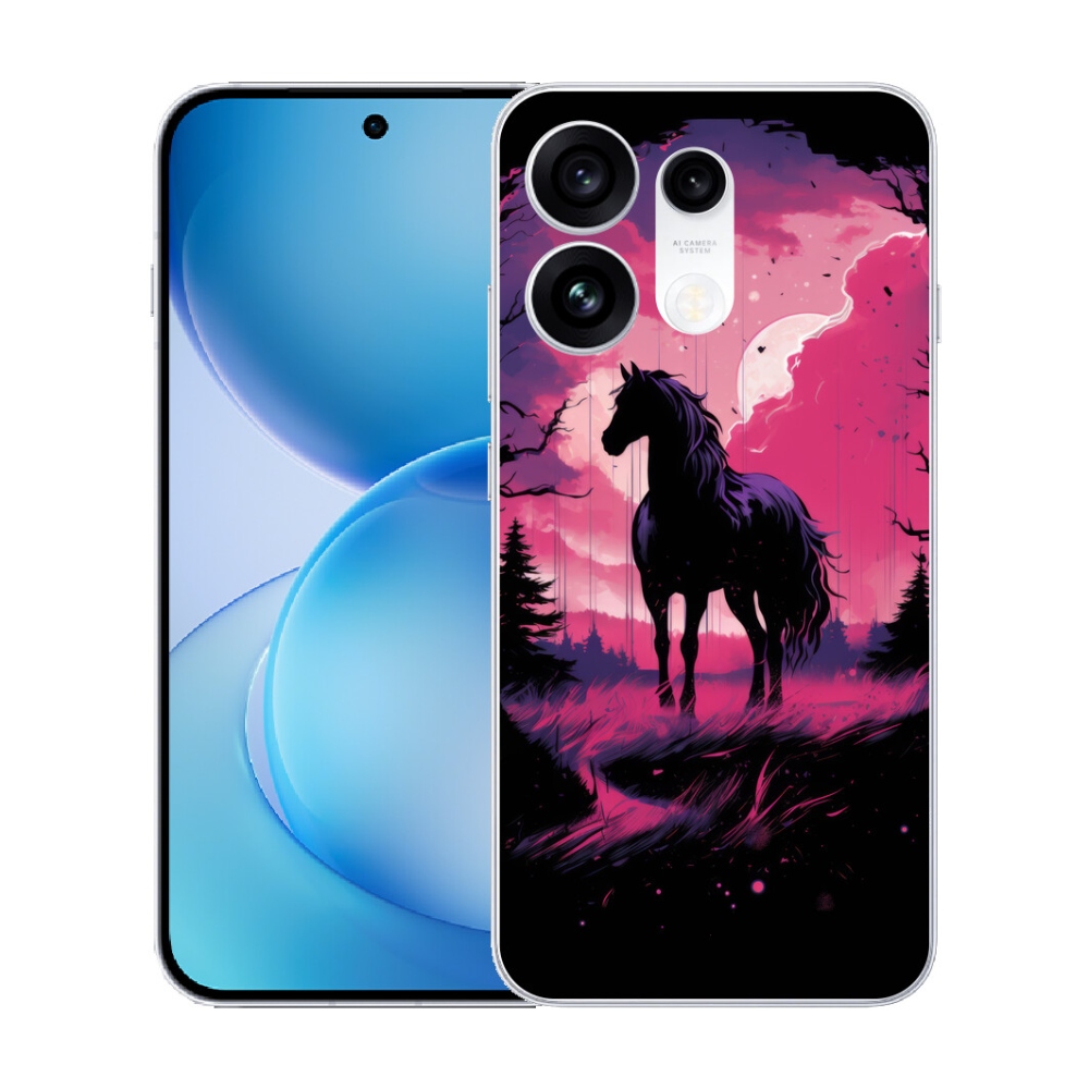 mmCase gél tok az Oppo Reno 16 Pro 5G-hez – fekete rajzolt ló 1