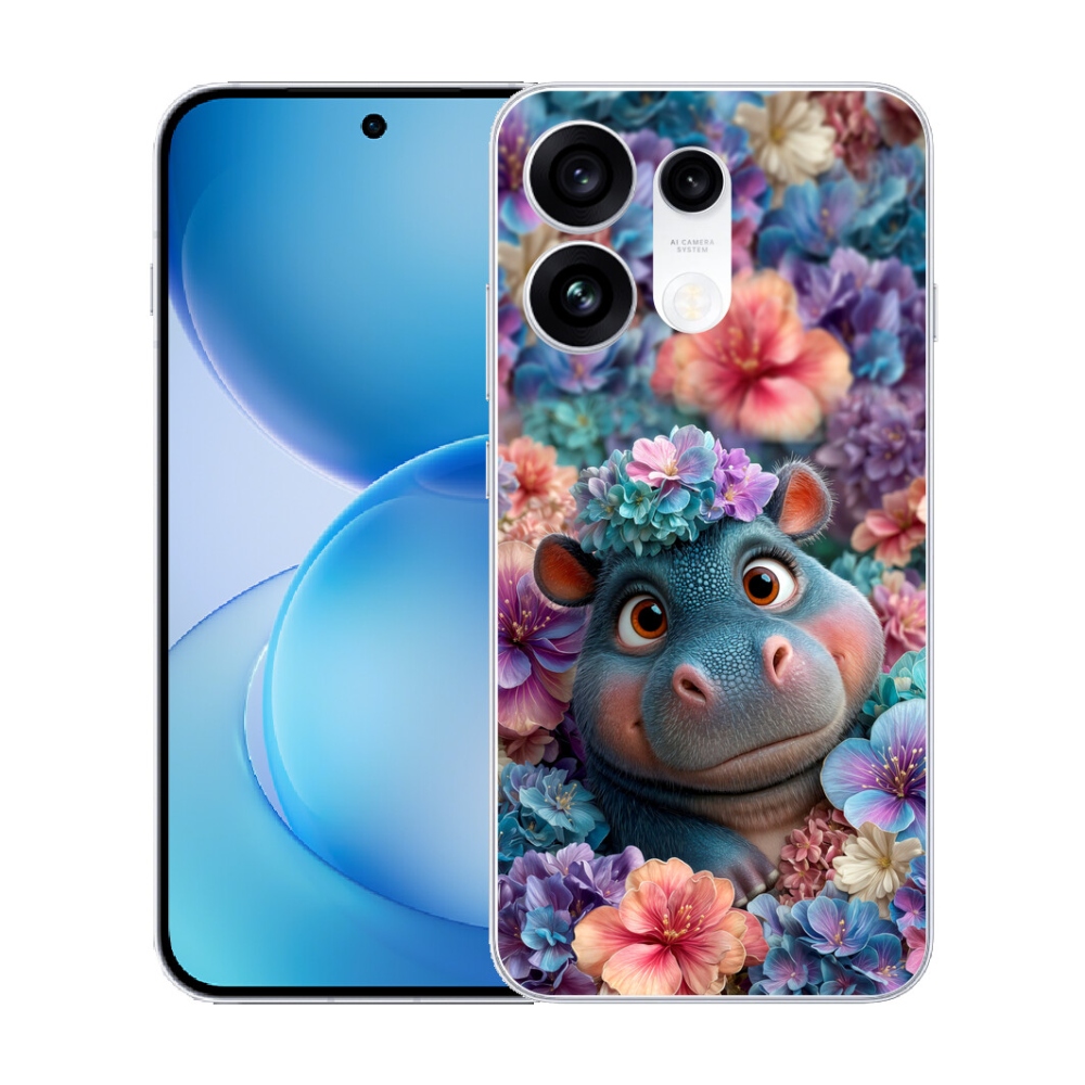 mmCase gél tok az Oppo Reno 16 Pro 5G-hez – virágokkal díszített kis víziló
