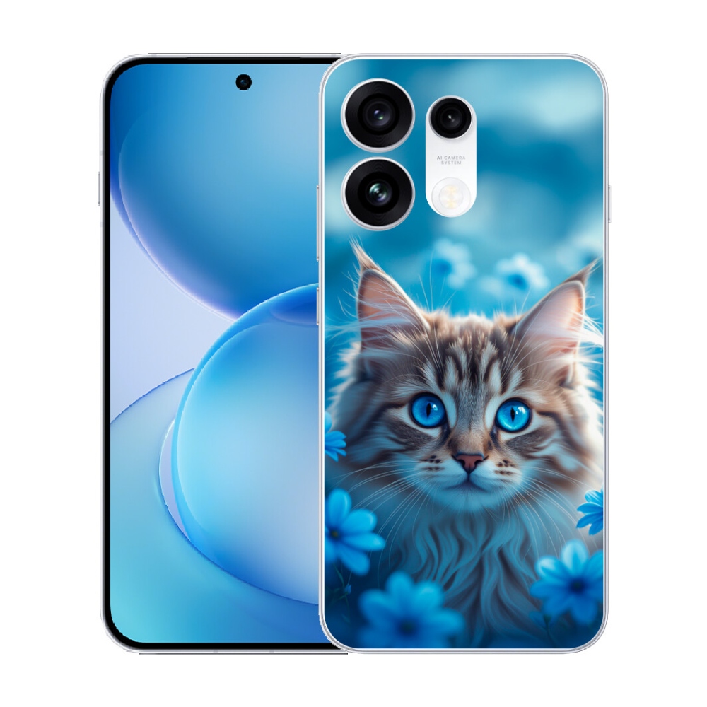 mmCase gél tok az Oppo Reno 16 Pro 5G-hez – kiscica kék virágokkal