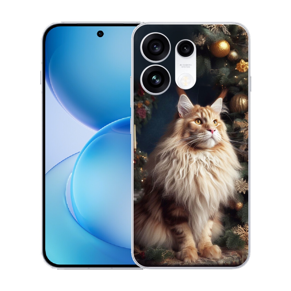 mmCase gél tok az Oppo Reno 16 Pro 5G-hez – macska a karácsonyfa mellett