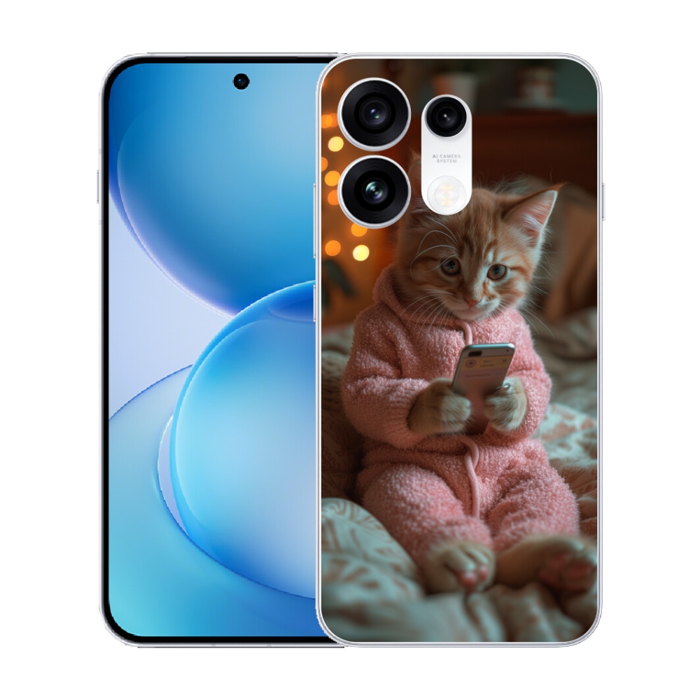 mmCase gél tok az Oppo Reno 16 Pro 5G-hez – cica a mobiltelefonnal