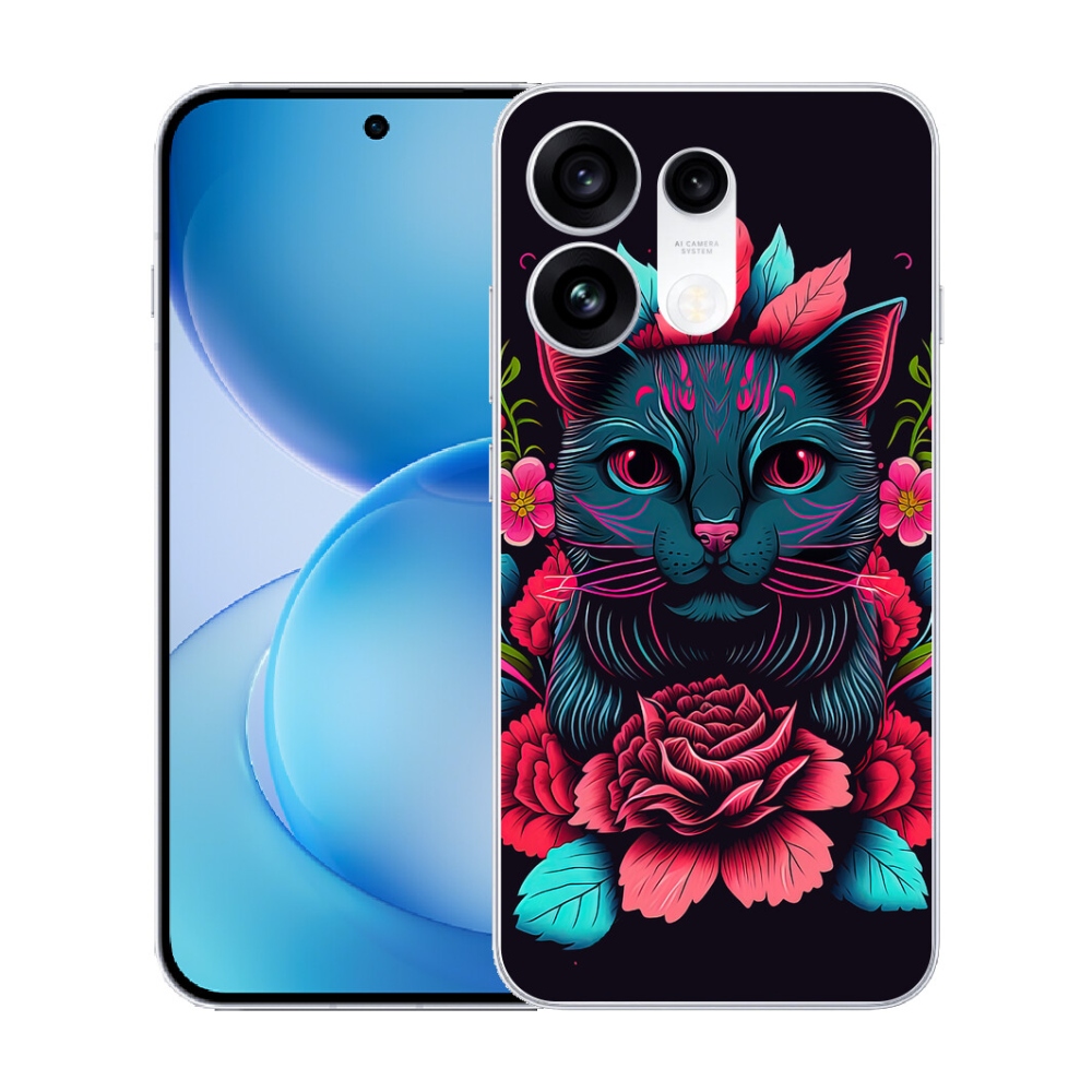 mmCase gél tok az Oppo Reno 16 Pro 5G-hez – virágok és macska