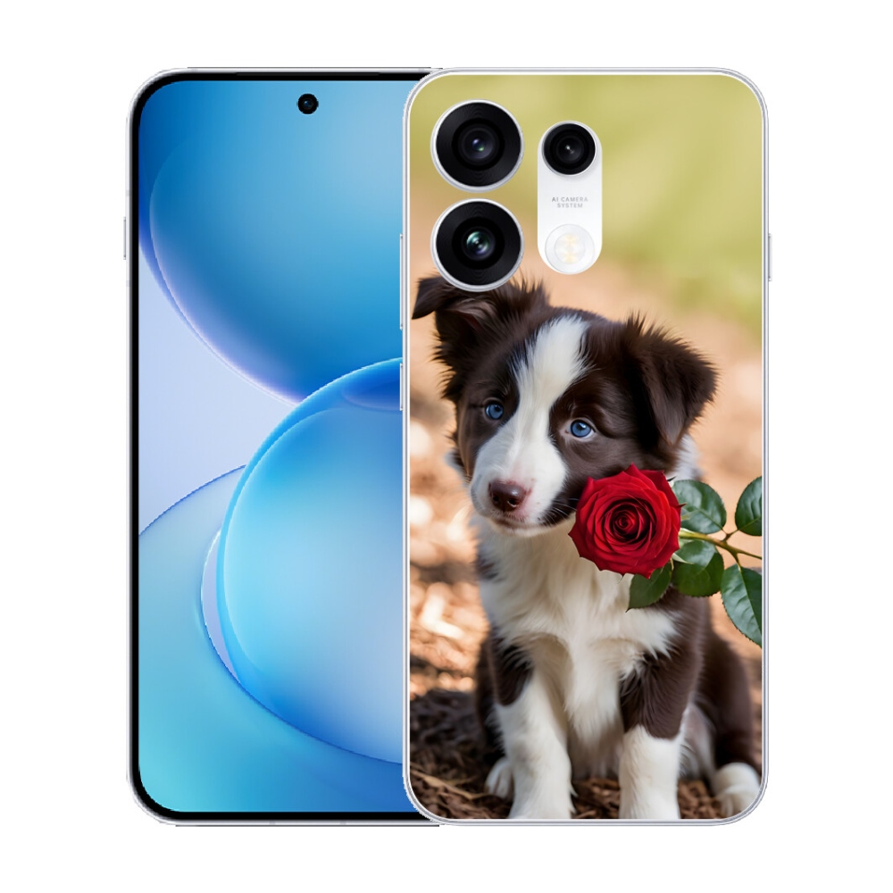 mmCase gél tok az Oppo Reno 16 Pro 5G-hez – aranyos border collie rózsával