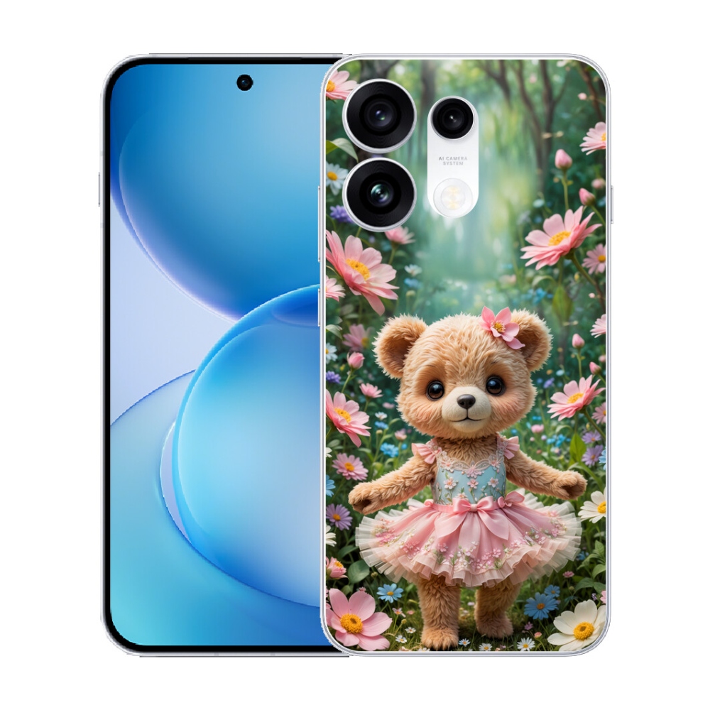 mmCase gél tok az Oppo Reno 16 Pro 5G-hez – aranyos mackó virágok között