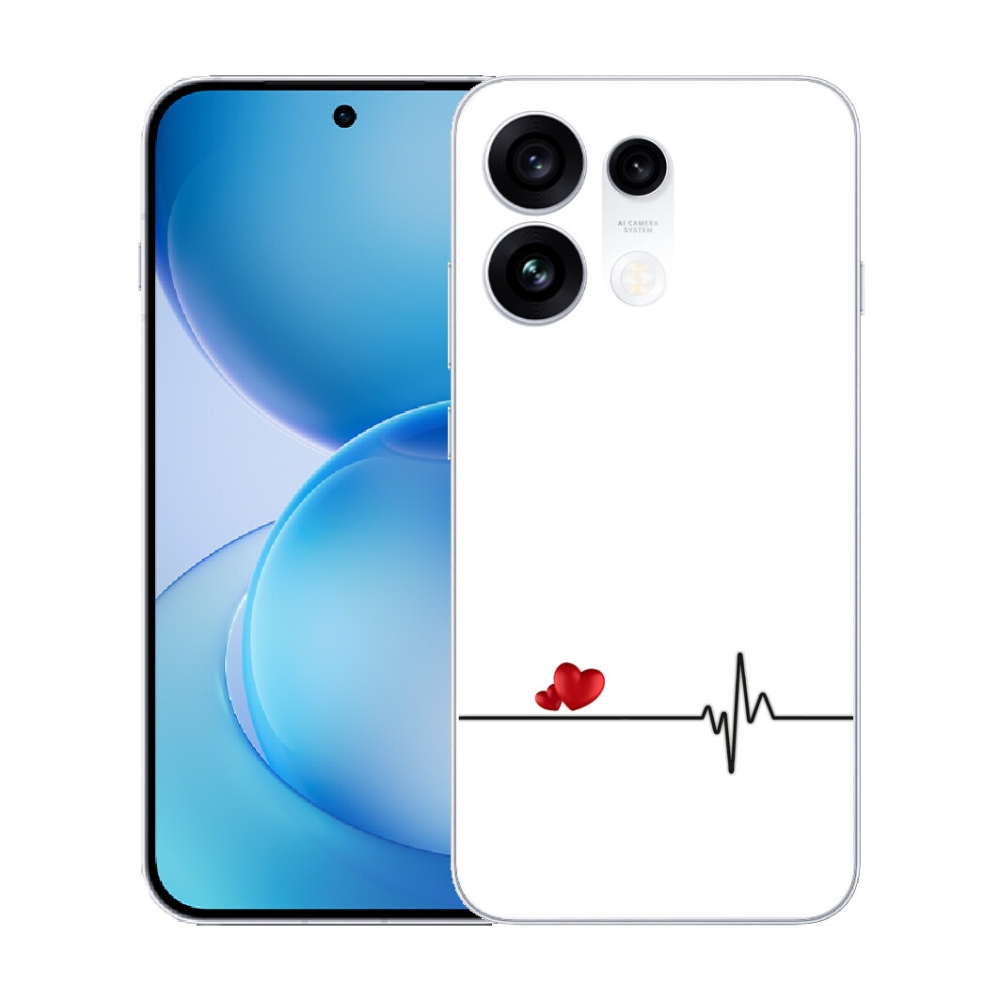 mmCase géltok az Oppo Reno 16 Pro 5G-hez – szív és pulzus fehér háttérrel