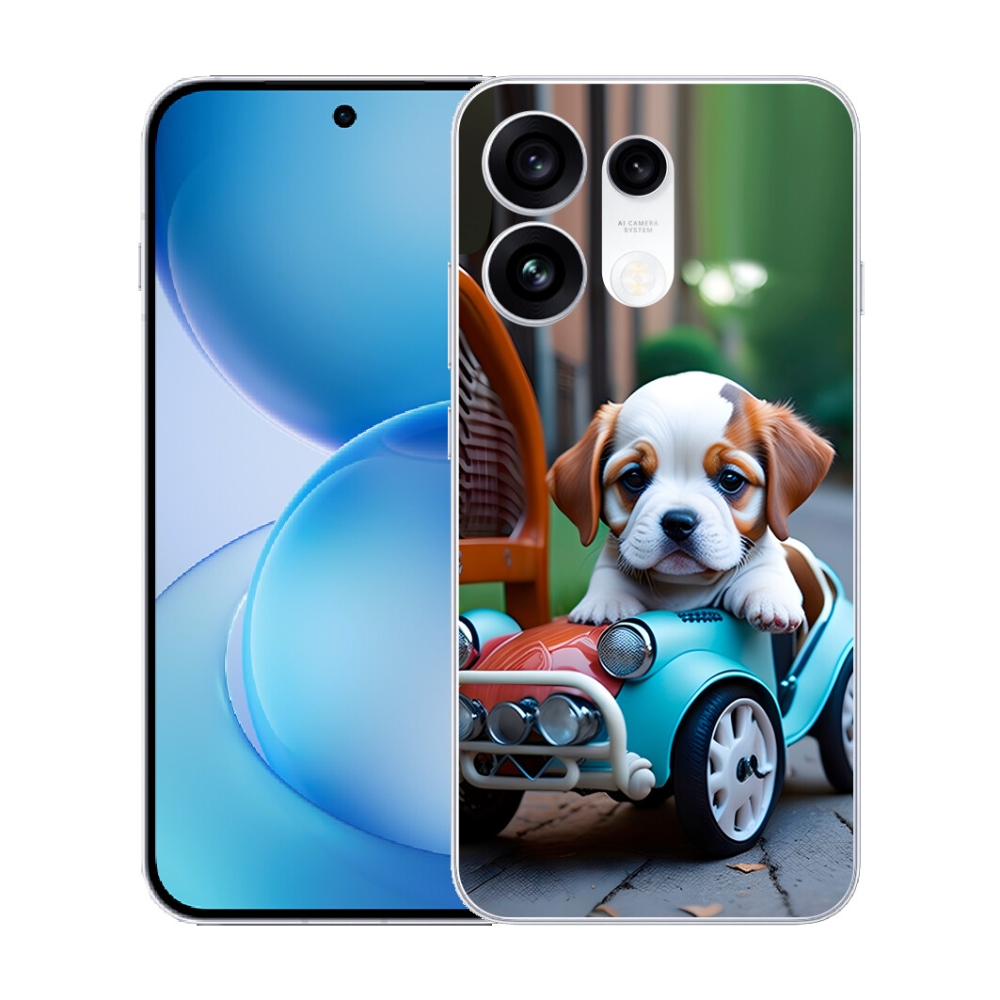 mmCase gél tok az Oppo Reno 16 Pro 5G-hez – kiskutya egy retro autóban