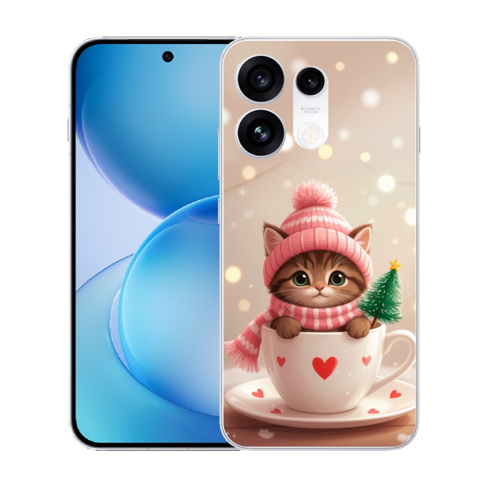 mmCase gél tok az Oppo Reno 16 Pro 5G-hez – karácsonyi cica csészében