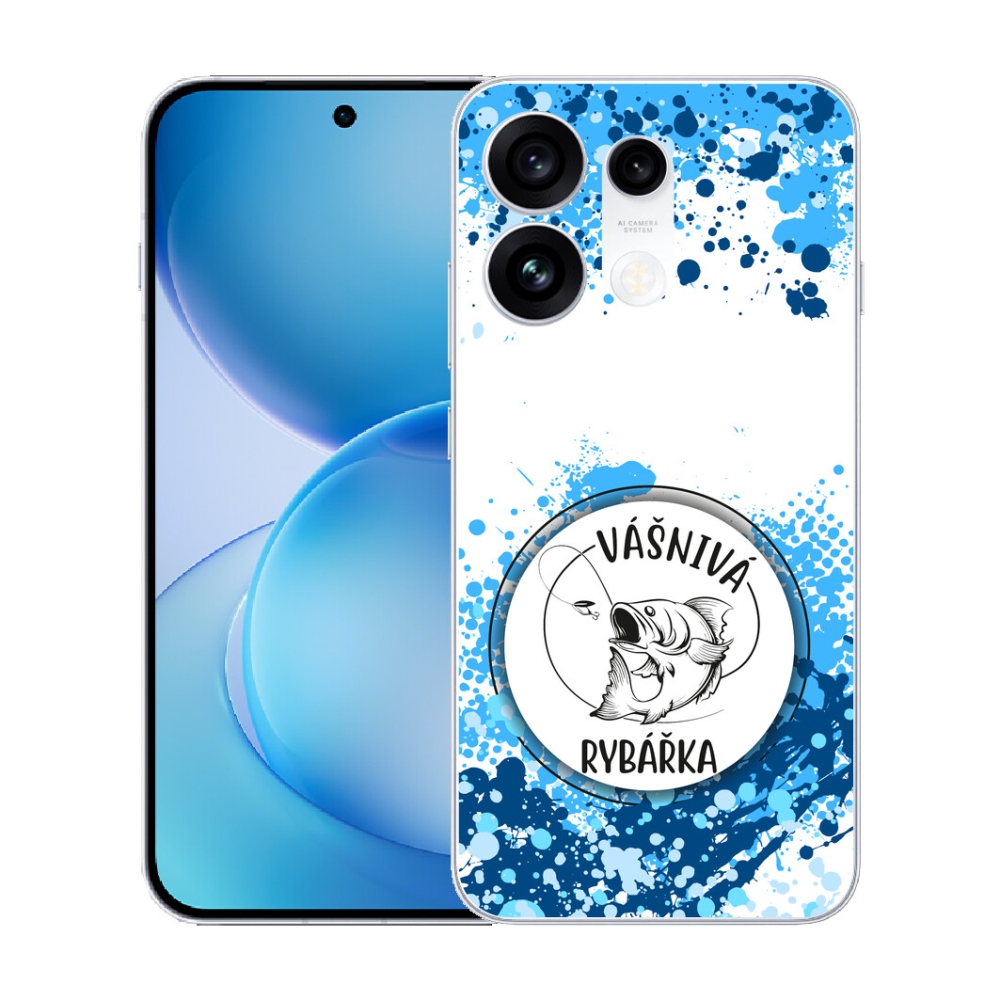 mmCase gél tok az Oppo Reno 16 Pro 5G-hez – szenvedélyes horgásznő, fehér háttérrel