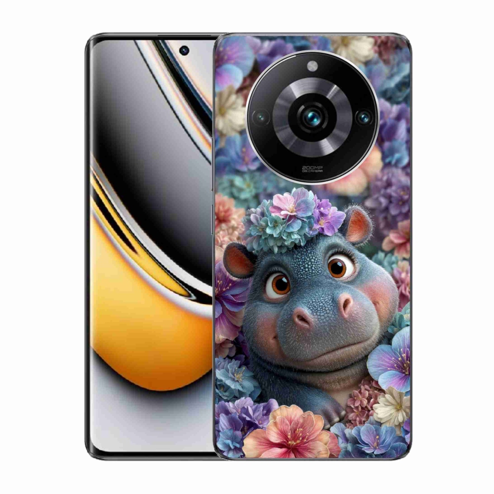 mmCase géltok a Realme 11 Pro 5G/11 Pro+ 5G készülékekhez – virágokkal díszített kis víziló