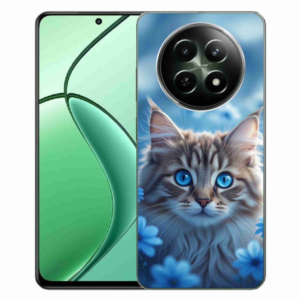 mmCase gél tok a Realme 12 5G/12x 5G-hez – kiscica kék virágok között