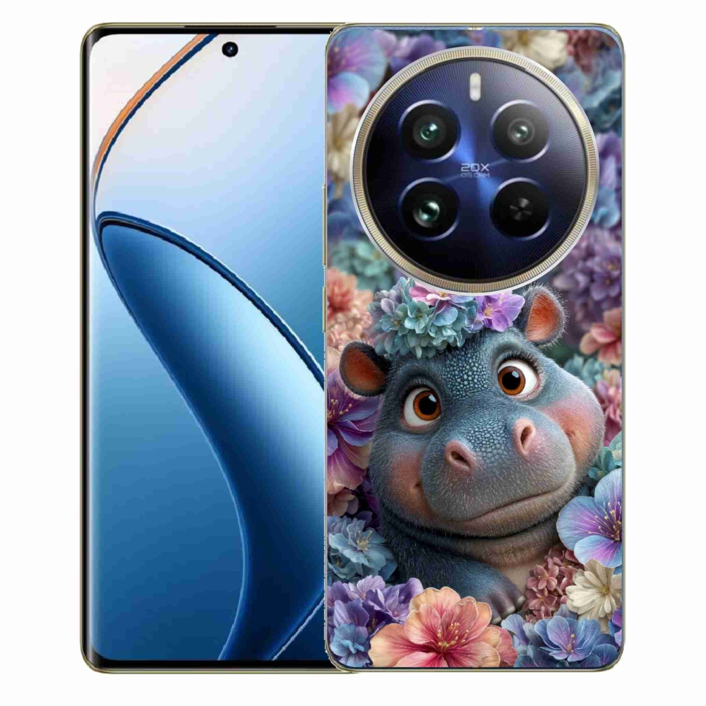 mmCase géltok a Realme 12 Pro 5G/12 Pro+ 5G készülékhez – virágokkal díszített kis víziló