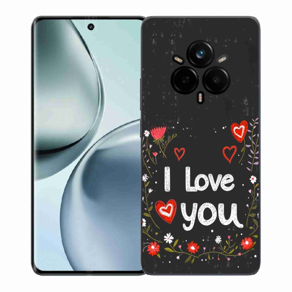 Gél borítás mmCase a Realme 14 Pro 5G számára - Szeretlek fekete háttérrel