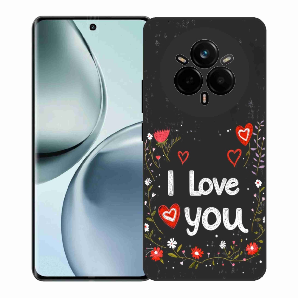 Gél borító mmCase a Realme 14 Pro+ 5G számára - Szeretlek fekete háttérrel