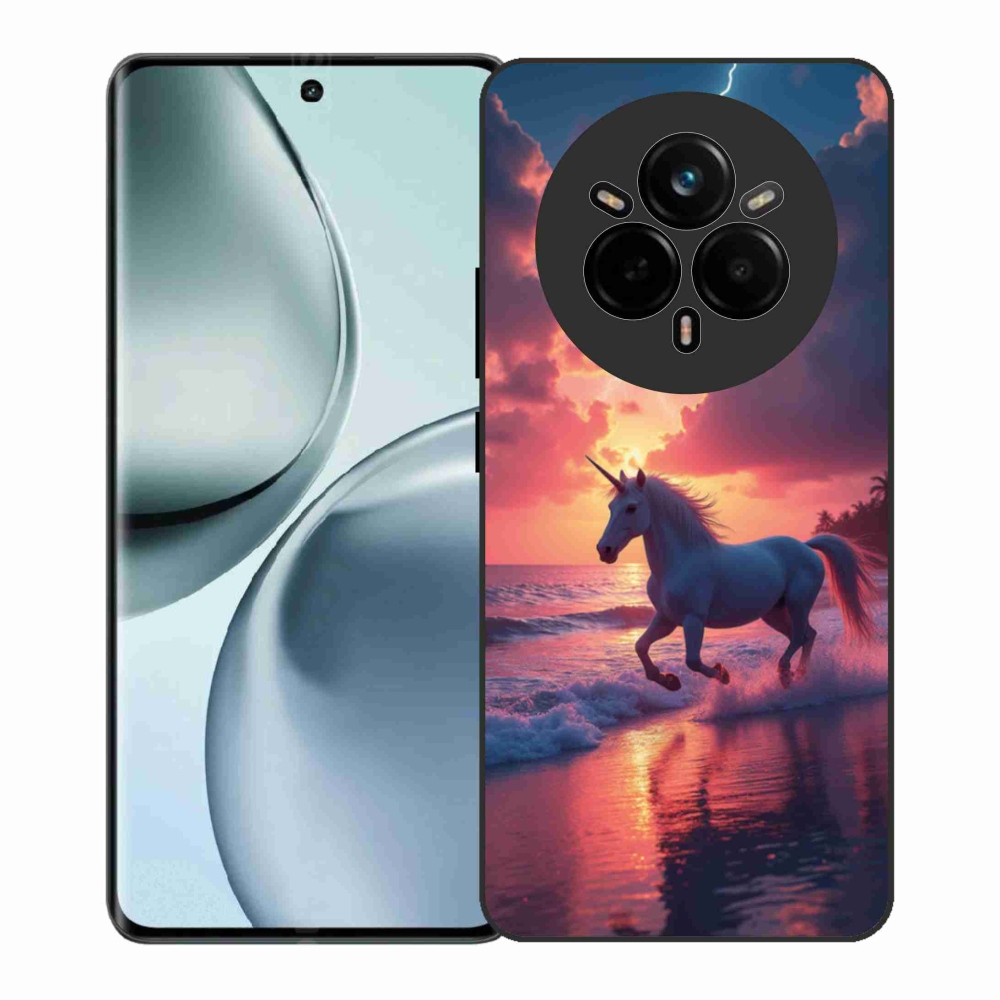 Gél borítás mmCase a Realme 14 Pro+ 5G számára - egyszarvú a tengerparton