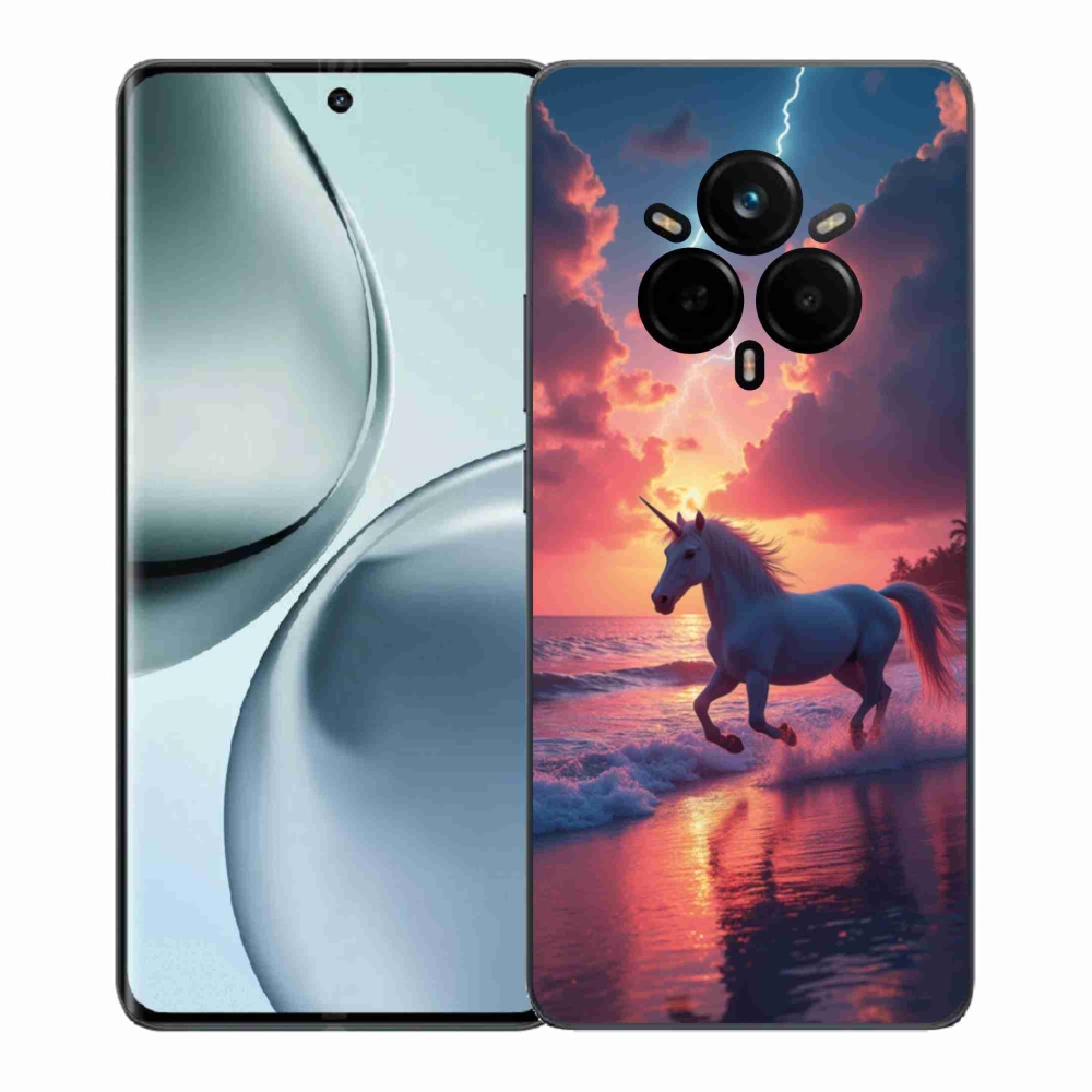 Gél borítás mmCase a Realme 14 Pro+ 5G számára - egyszarvú a tengerparton