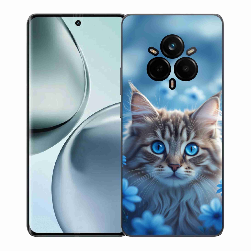 mmCase gél tok a Realme 14 Pro+ 5G-hez – kiscica kék virágokkal