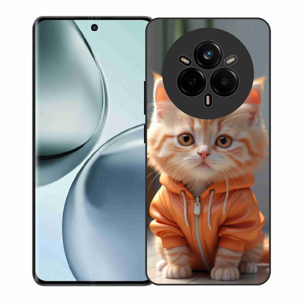 Gél borítás mmCase a Realme 14 Pro+ 5G számára - cica kapucnis pulóverben