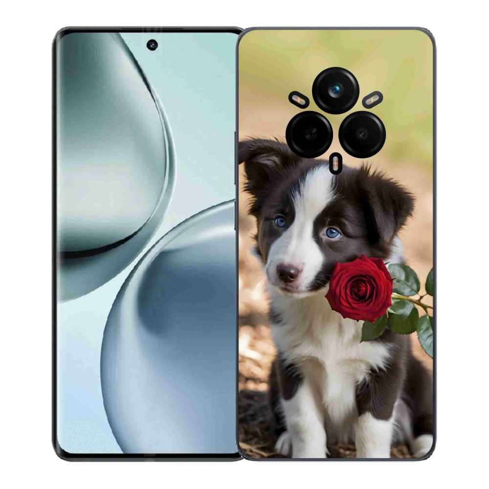 mmCase gél tok a Realme 14 Pro+ 5G-hez – aranyos border collie rózsával