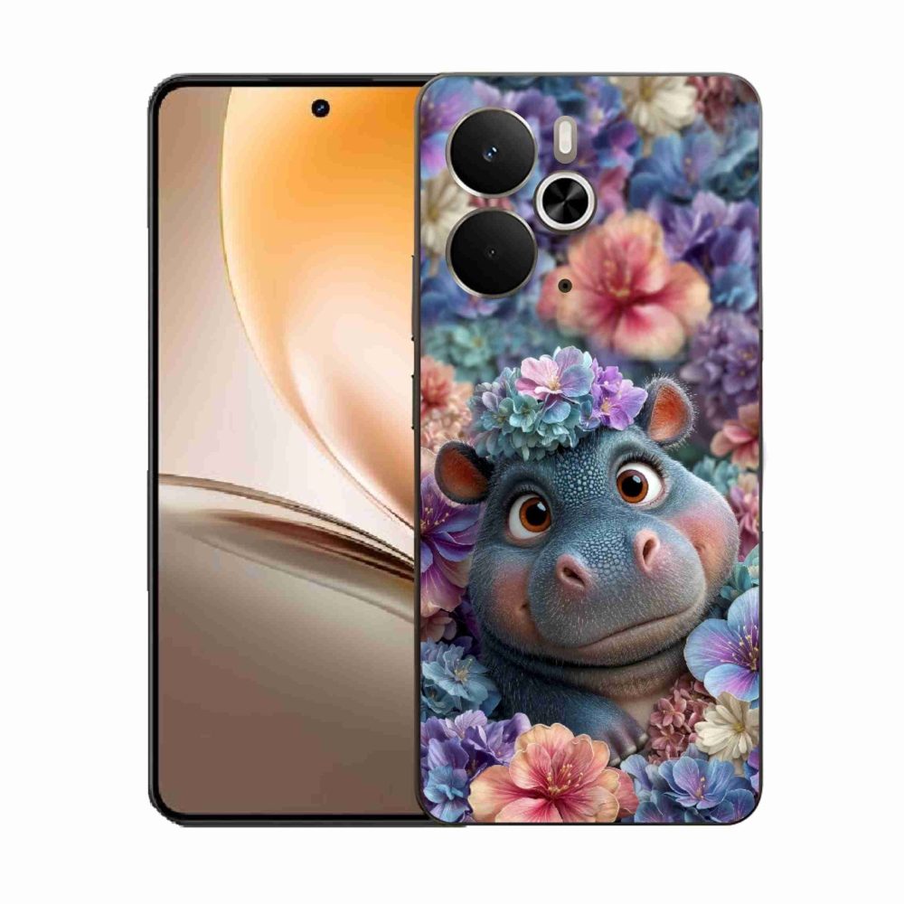 Zselés borítás mmCase a Realme 14T 5G/14 5G készülékhez - víziló virágokban