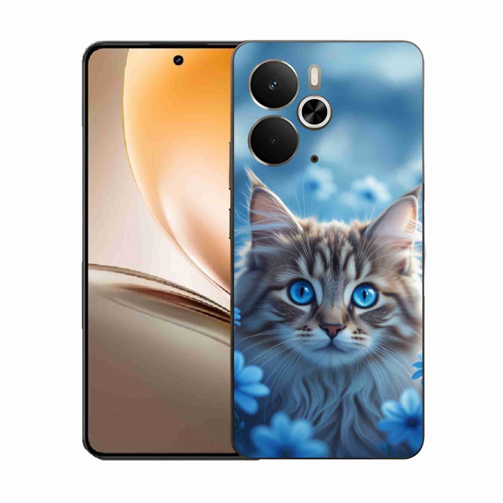 Gél borítás mmCase a Realme 14T 5G/14 5G készülékhez - kék virágos cica