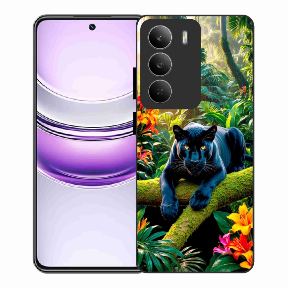 Gél borító mmCase a Realme 14x 5G számára - fekete párduc a dzsungelben