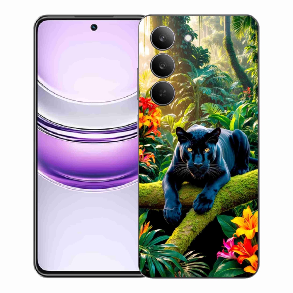 Gél borító mmCase a Realme 14x 5G számára - fekete párduc a dzsungelben