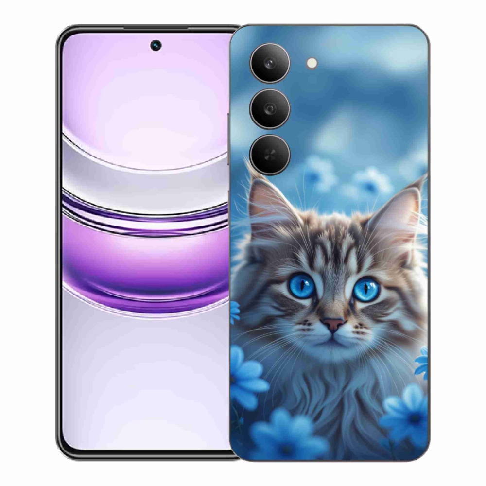 mmCase gél tok a Realme 14x 5G-hez – kiscica kék virágok között