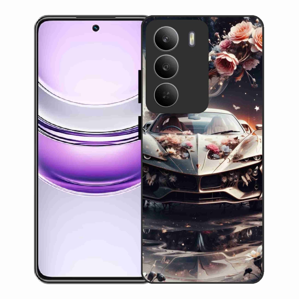 Gél borítás mmCase a Realme 14x 5G-hez - virágos sportkocsihoz