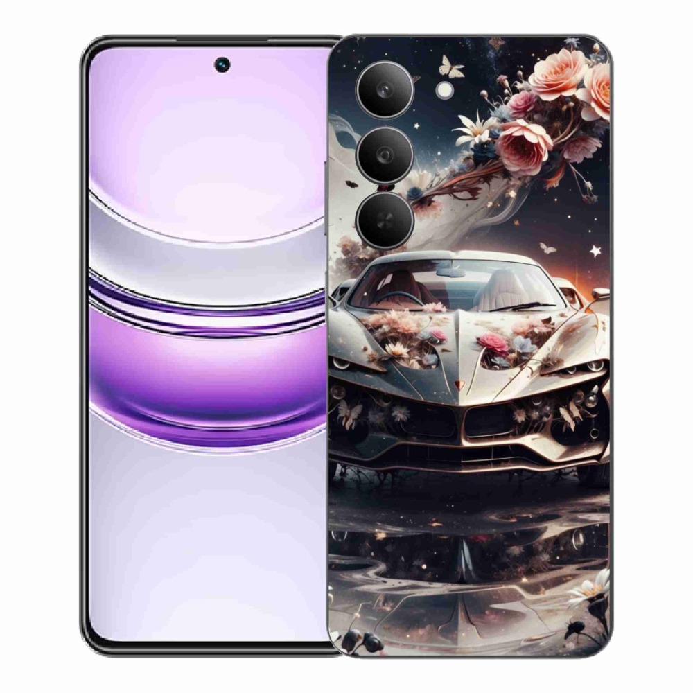 Gél borítás mmCase a Realme 14x 5G-hez - virágos sportkocsihoz