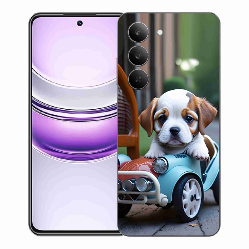 mmCase gél tok a Realme 14x 5G-hez – kiskutya egy retro autóban