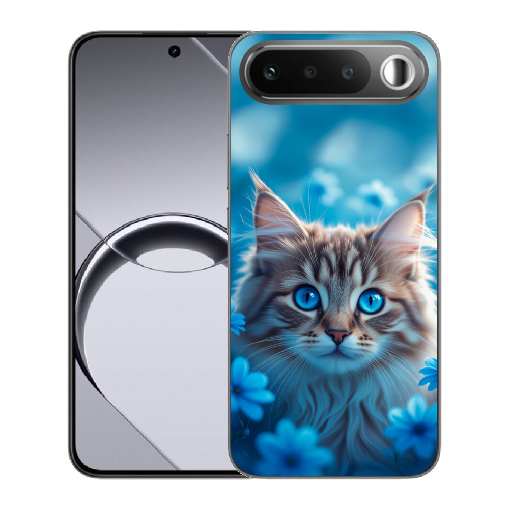 mmCase gél tok a Realme 16 5G-hez – kiscica kék virágokkal