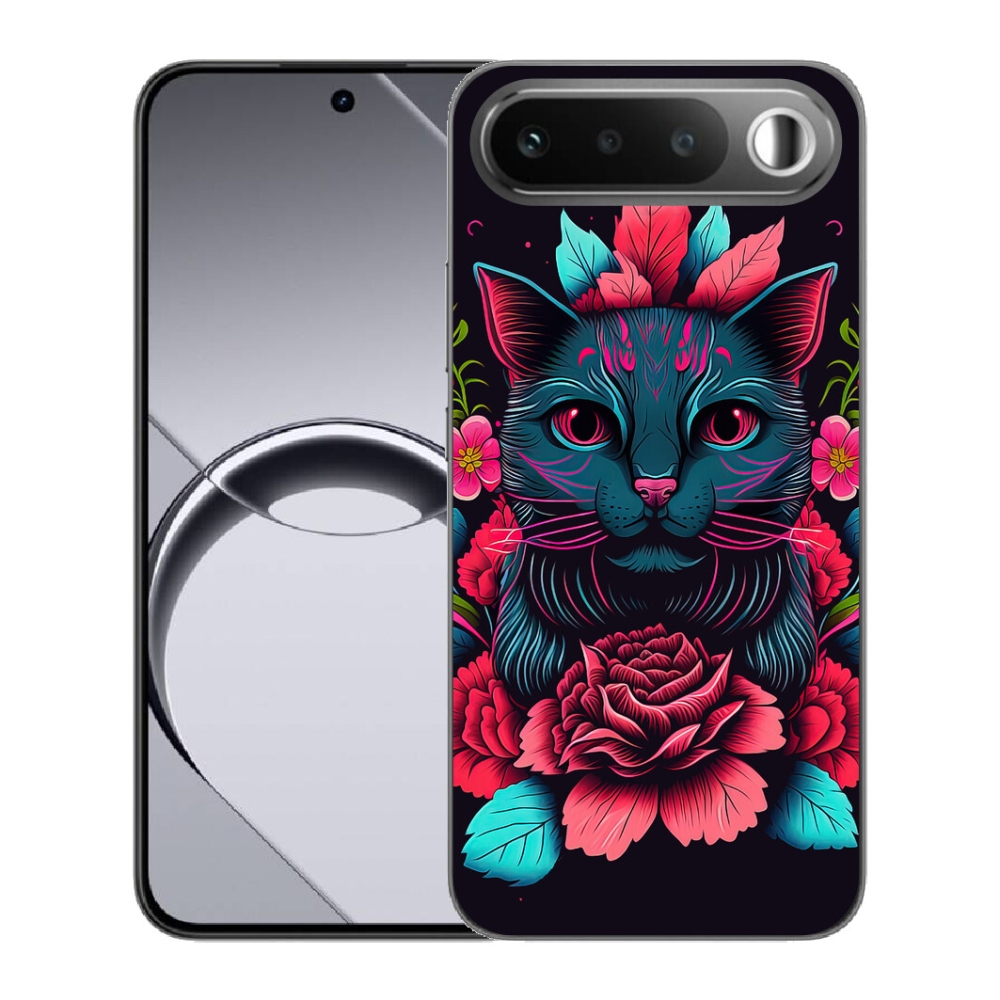 mmCase gél tok a Realme 16 5G-hez – virágok és macska