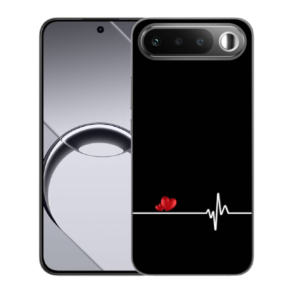 mmCase géltok a Realme 16 5G-hez – szív és pulzus fekete háttérrel