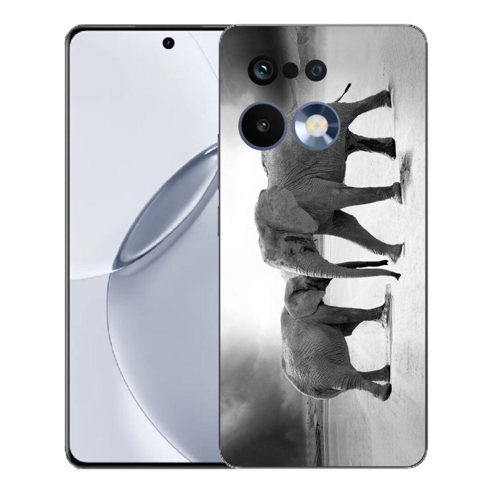 mmCase gél tok a Realme 16 Pro+ készülékhez – fekete-fehér elefántok