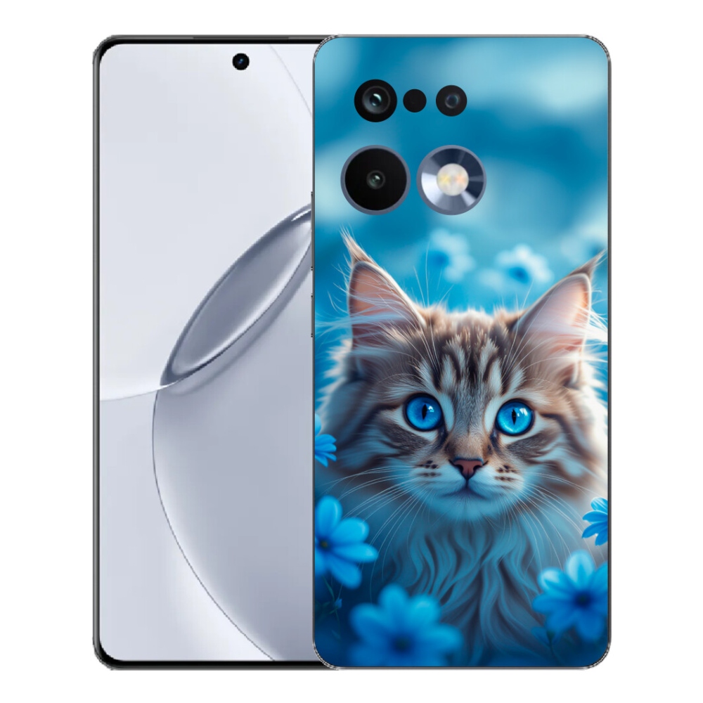 mmCase gél tok a Realme 16 Pro+ készülékhez – kiscica kék virágokkal