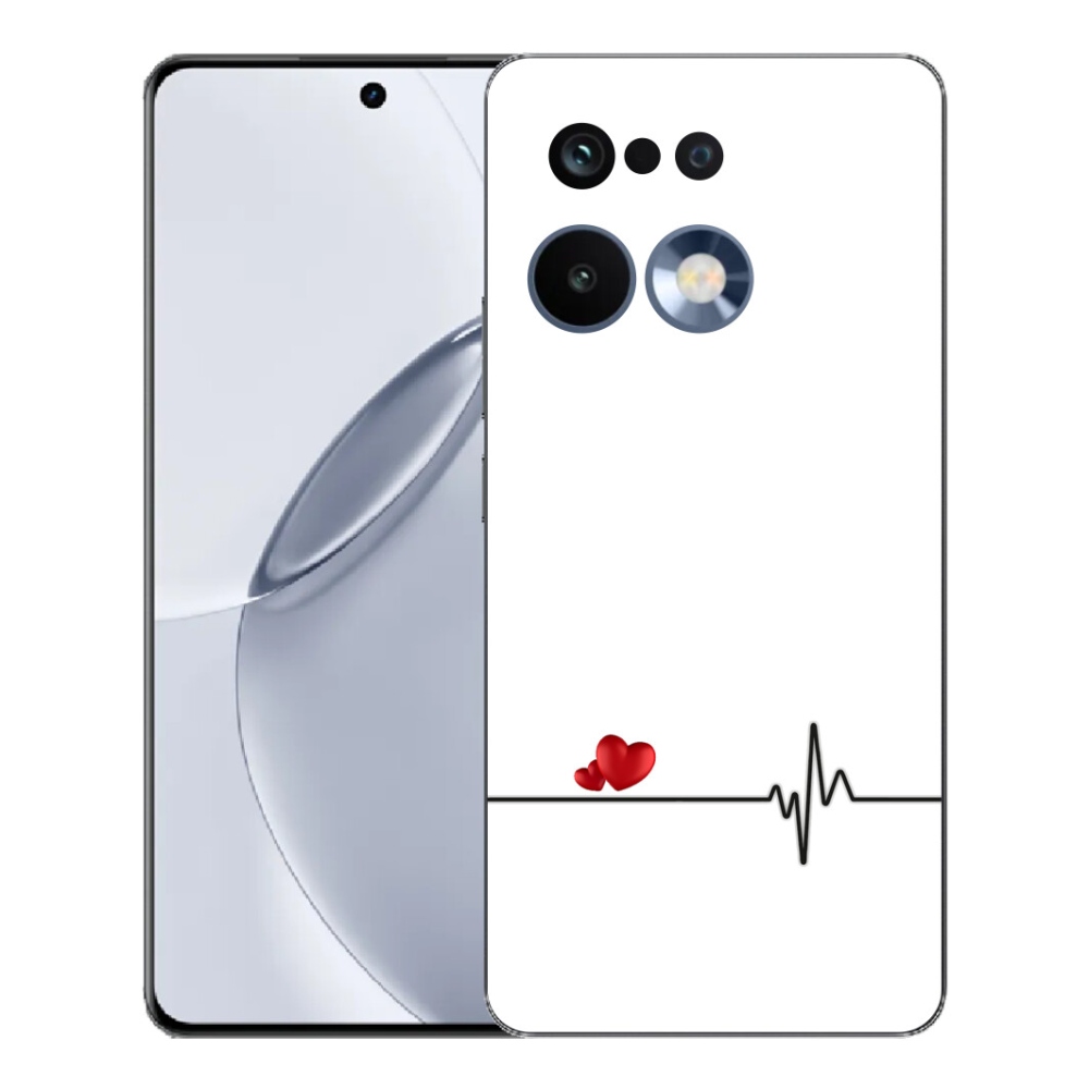 mmCase gélhuzat a Realme 16 Pro+ készülékhez – szív és pulzus fehér háttérrel