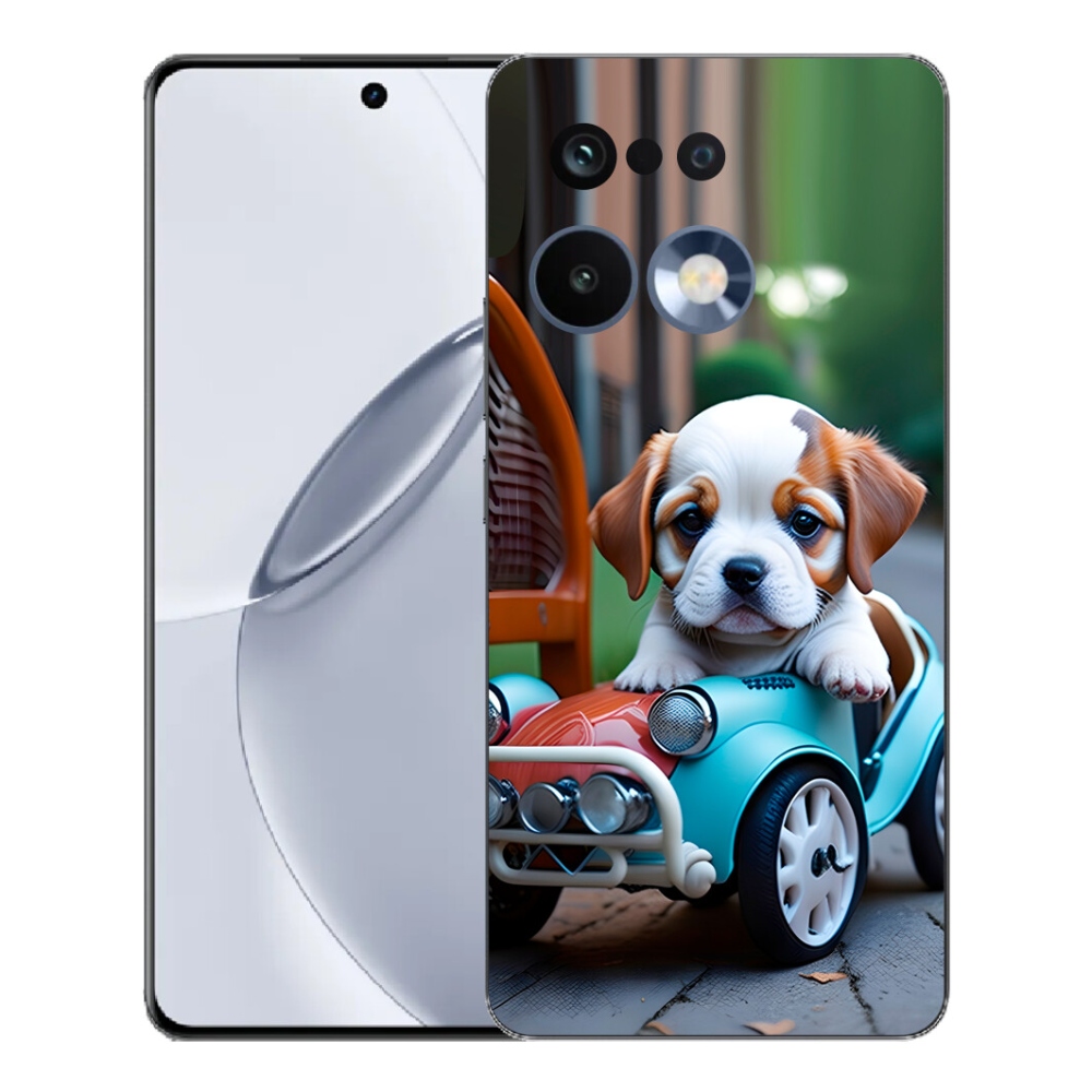 mmCase géltok a Realme 16 Pro+ készülékhez – kiskutya egy retro autóban