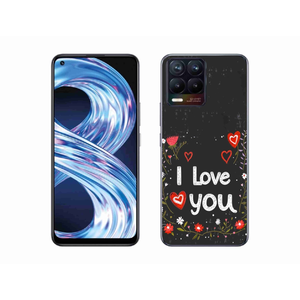 Gél borító mmCase a Realme 8 4G-n - Szeretlek fekete háttérrel