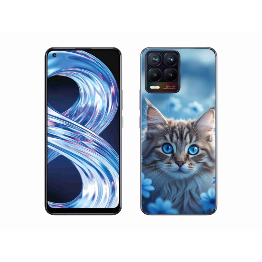 mmCase gél tok a Realme 8 4G-hez – kiscica kék virágok között