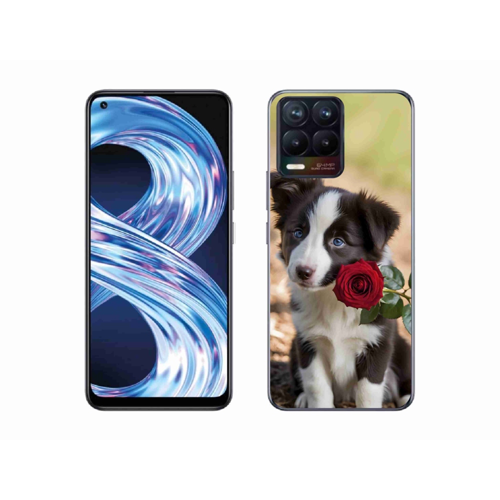 mmCase gél tok a Realme 8 4G-hez – aranyos border collie rózsával