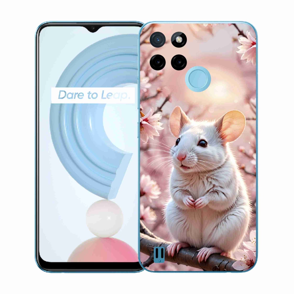 Zselés borító mmCase a Realme C21Y/C25Y készülékhez - fehér egér az ágon
