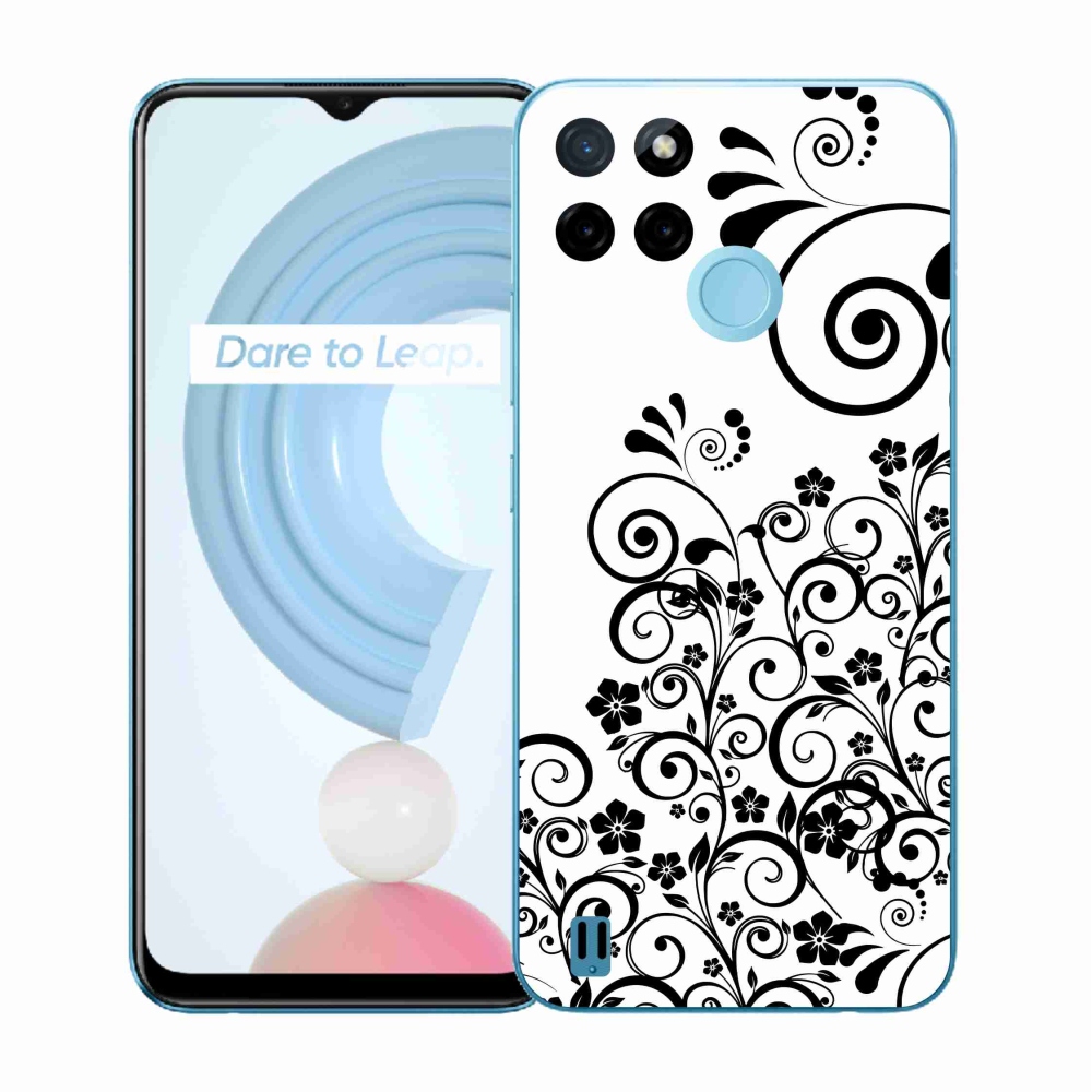 Zselés borítás mmCase a Realme C21Y/C25Y készülékhez - fekete és fehér virágminták