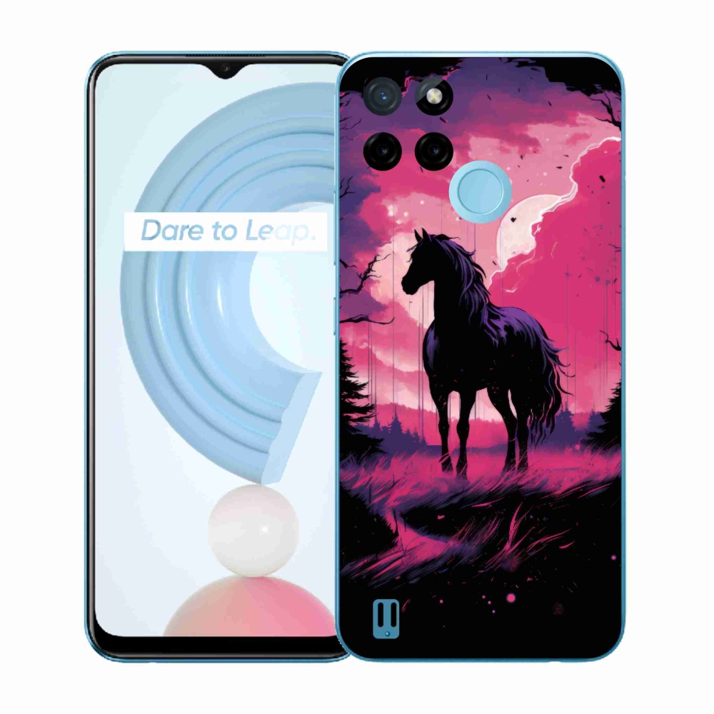 Zselés borító mmCase a Realme C21Y/C25Y készülékhez - fekete rajzfilm ló 1