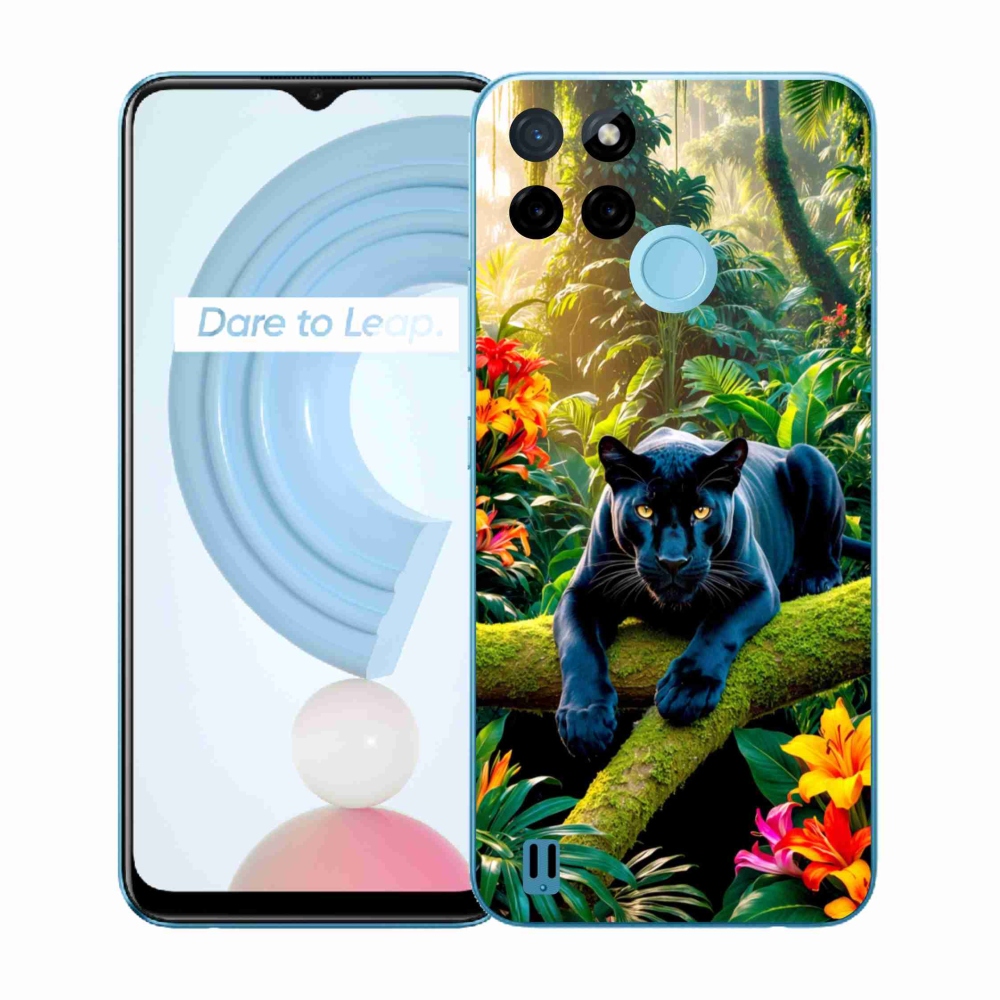Gél borítás mmCase a Realme C21Y/C25Y készülékhez - fekete párduc a dzsungelben