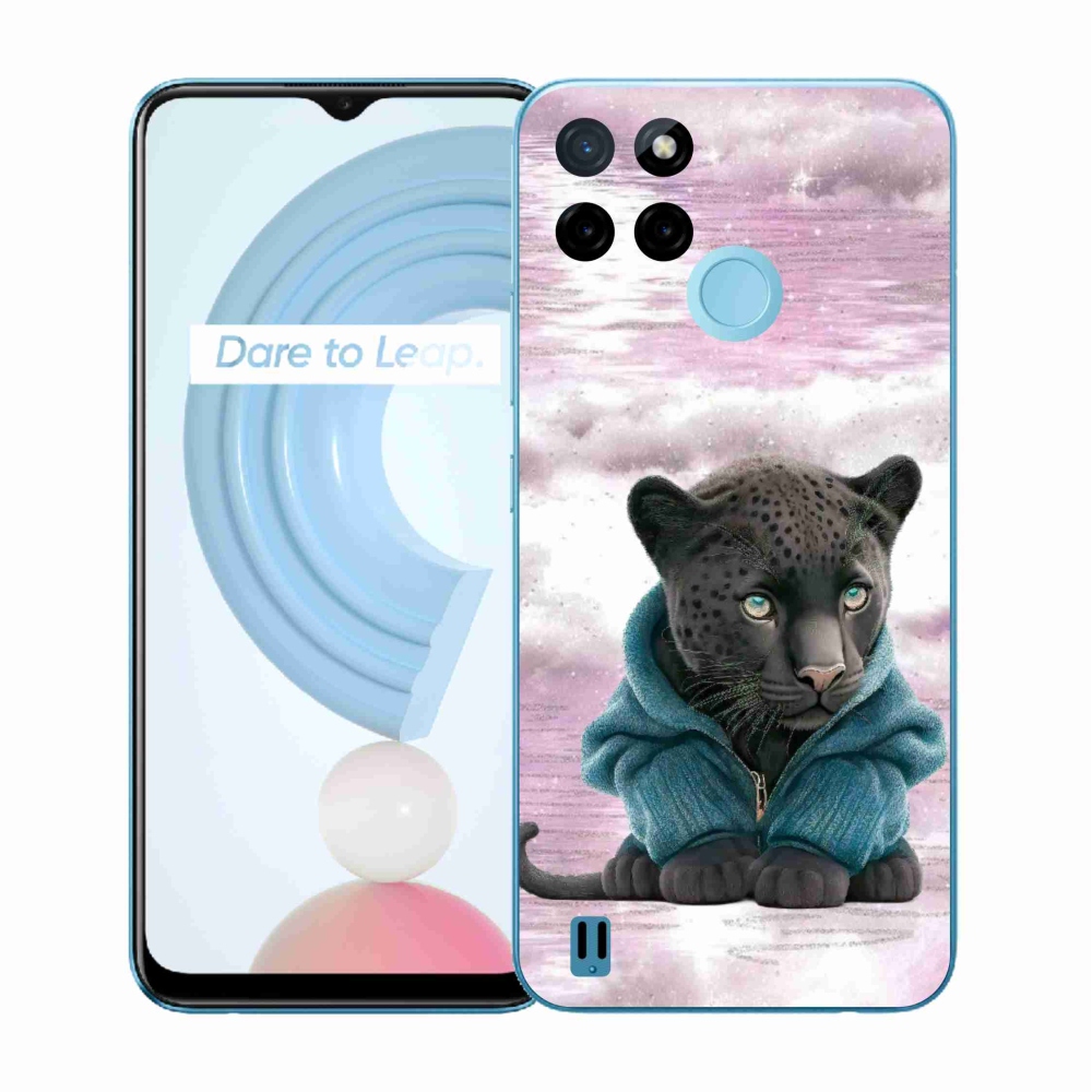 Gél borítás mmCase a Realme C21Y/C25Y készülékhez - fekete párduc pulóverben