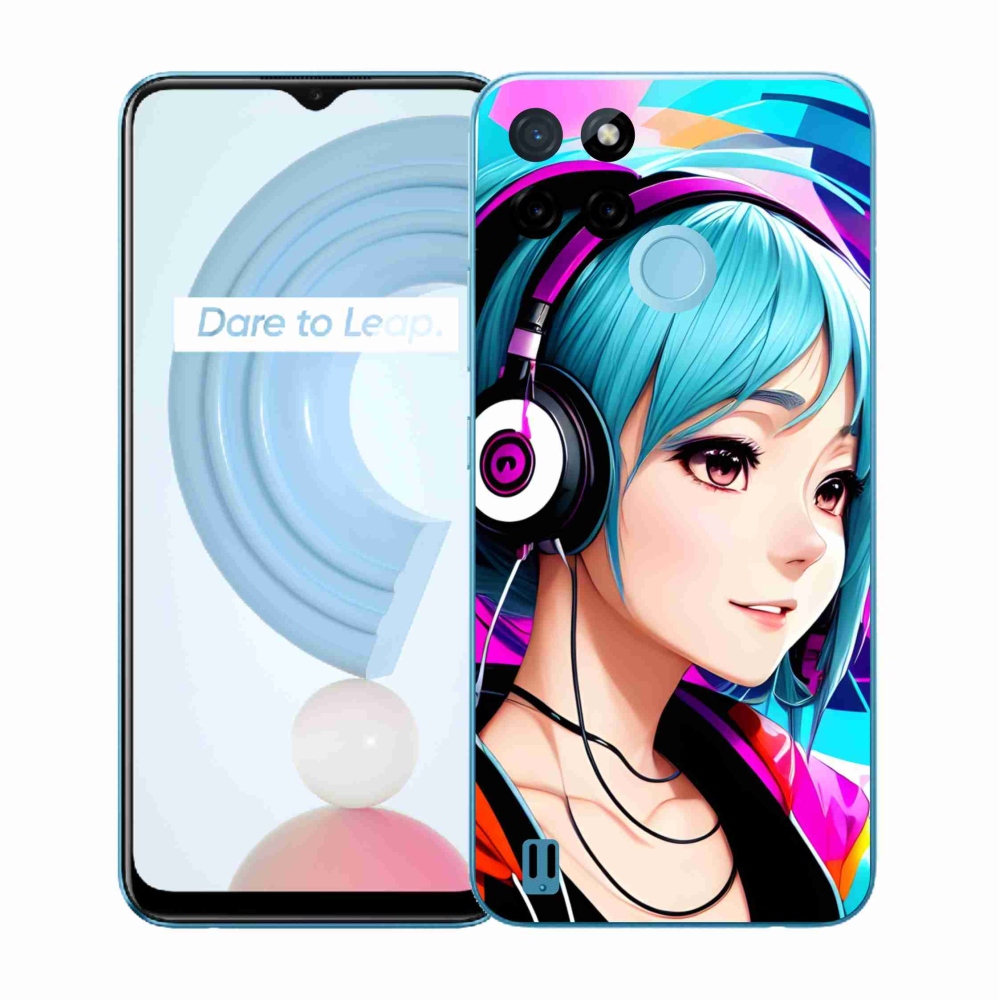 Zselés borítás mmCase a Realme C21Y/C25Y készülékhez - lány fejhallgatóval