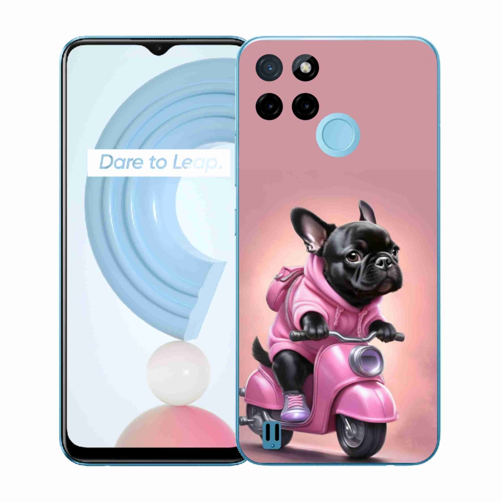 Gél borítás mmCase a Realme C21Y/C25Y készülékhez - Francia bulldog a robogón