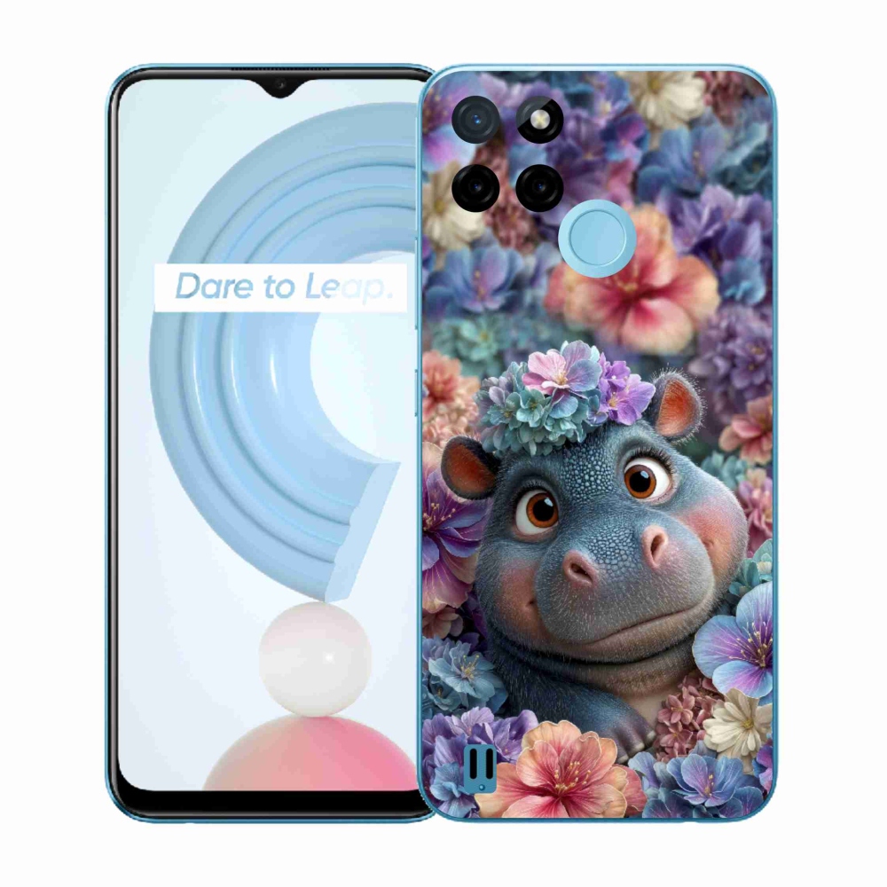 Zselés borító mmCase a Realme C21Y/C25Y készülékhez - víziló virágokkal