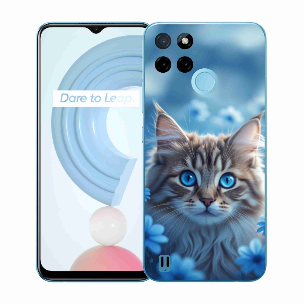 Zselés borító mmCase a Realme C21Y/C25Y készülékhez - kék virágos cica
