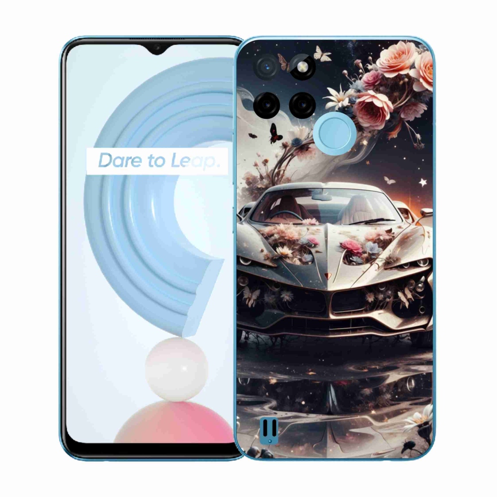 Gél borítás mmCase a Realme C21Y/C25Y - virágos sportkocsihoz